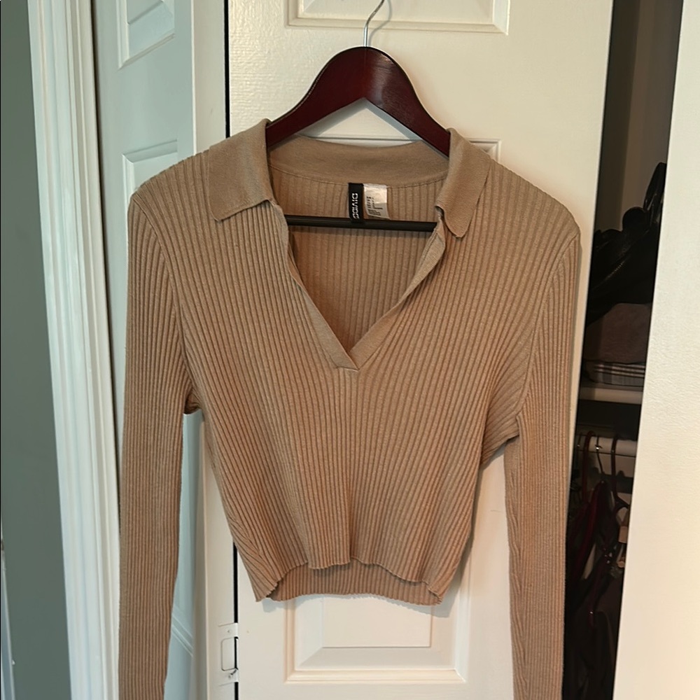 Tan Ribbed Knit Top